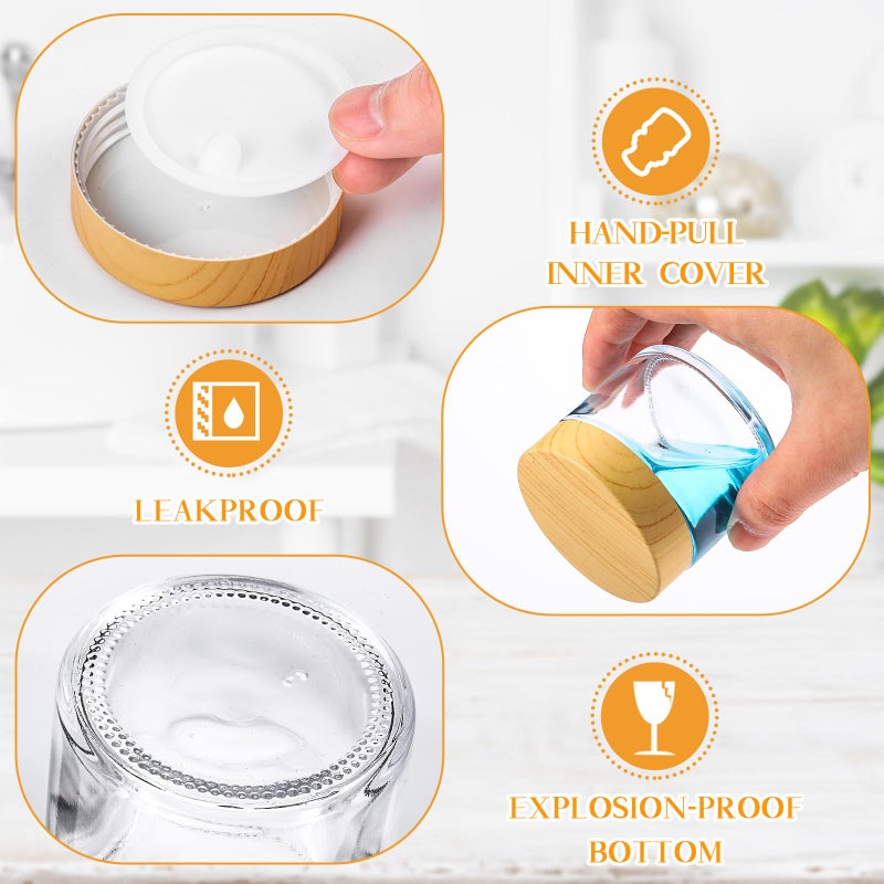 Layhit 24 Pcs Glass Jars with Lids Clear Small Jars with Woodgrain Lids  White Labels and Inner Liners Empty Round Cosmetic Containers for Creams Lotions Powder Ointments Candle Making(2 oz) - Image 3